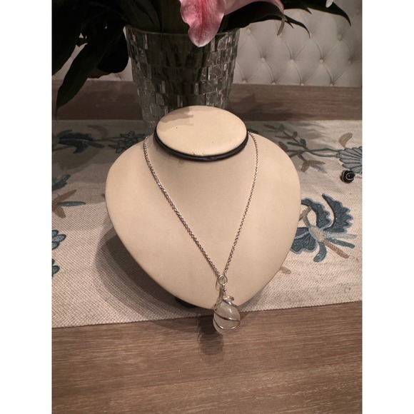 Crystal Quartz Necklace Silver Wire Wrapped Pendant Healing Stone Jewelry - Picture 6 of 7